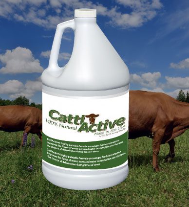 A gallon of cattle active is shown in front of some cows.