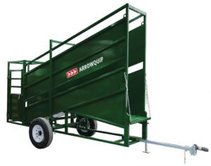 A green trailer with a large loading area.
